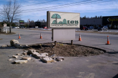 With demolition complete, work begins on the new sign area.