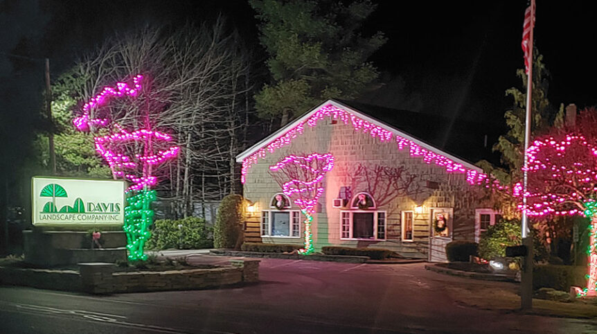 davis landscape building with holiday lights